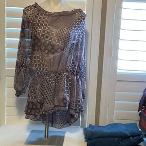 Dots Geometric Patterned Blouse - Purple and White